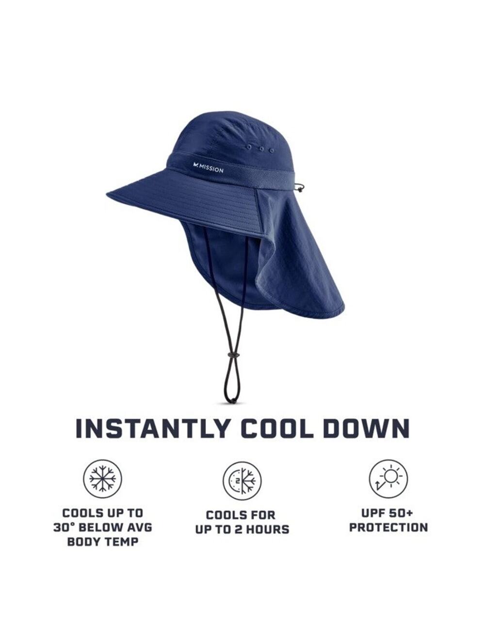 NWT Mission Cooling SUN Defender Hat UPF Protection Wide Brim Neck Flap Navy